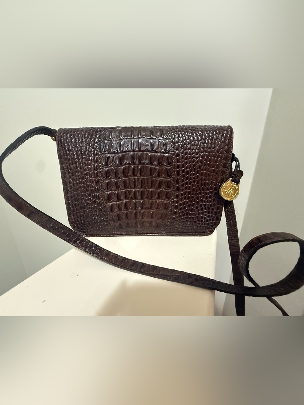 Brahmin Classic Chocolate Brown Croc-Embossed Crossbody Bag